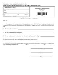 Form DSCB:15-141 Statement of Abandonment - Pennsylvania