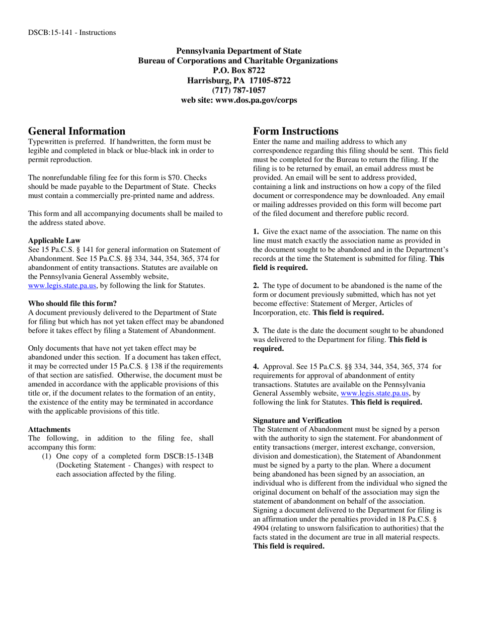 Form DSCB15141 Fill Out, Sign Online and Download Fillable PDF