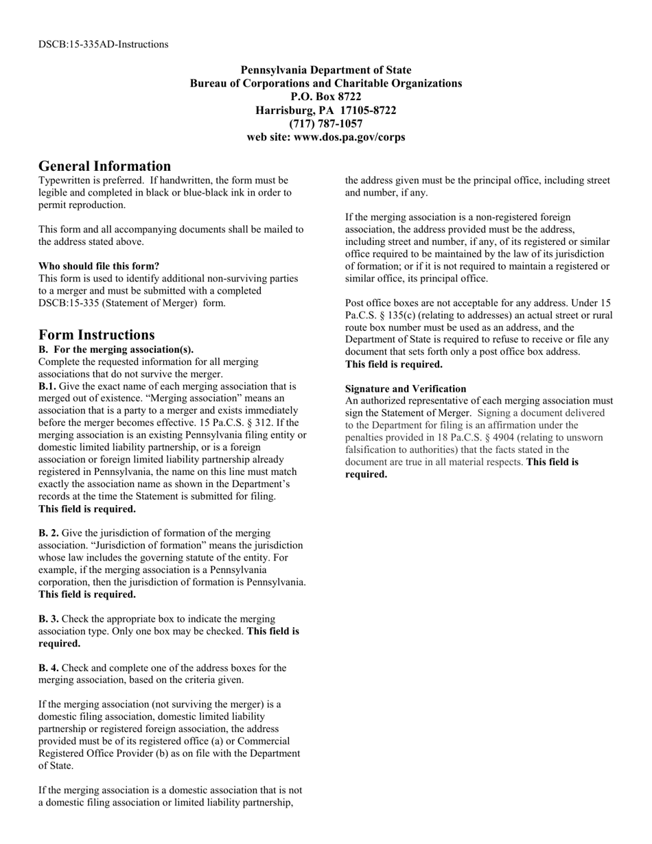 Form DSCB:15-335AD Statement of Merger - Addendum - Pennsylvania, Page 2