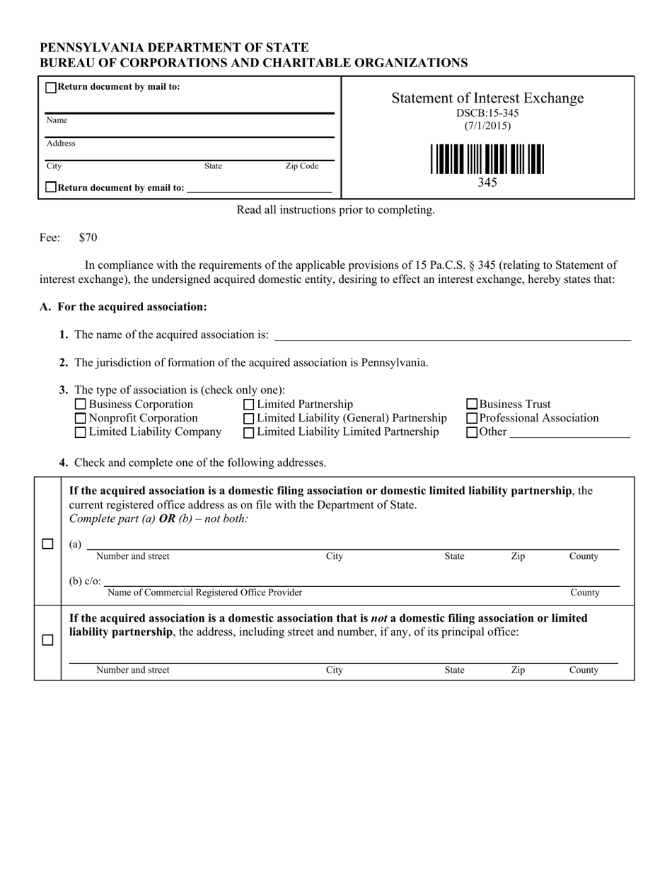 Form DSCB:15-345 Statement of Interest Exchange - Pennsylvania, Page 1