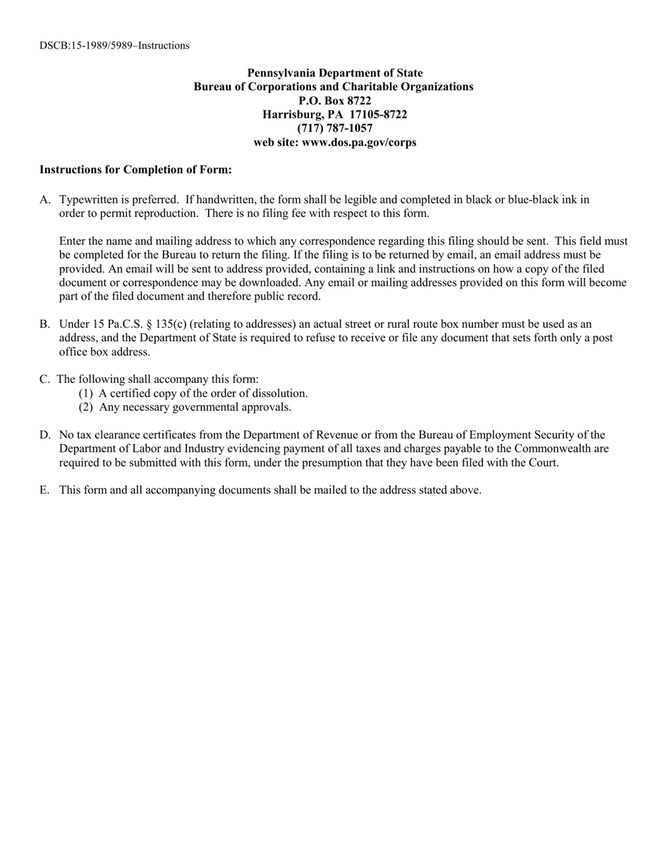Form DSCB:15 1989/5989 Fill Out Sign Online and Download Fillable Form DSCB:15 1989/5989 Fill Out Sign Online and Download Fillable