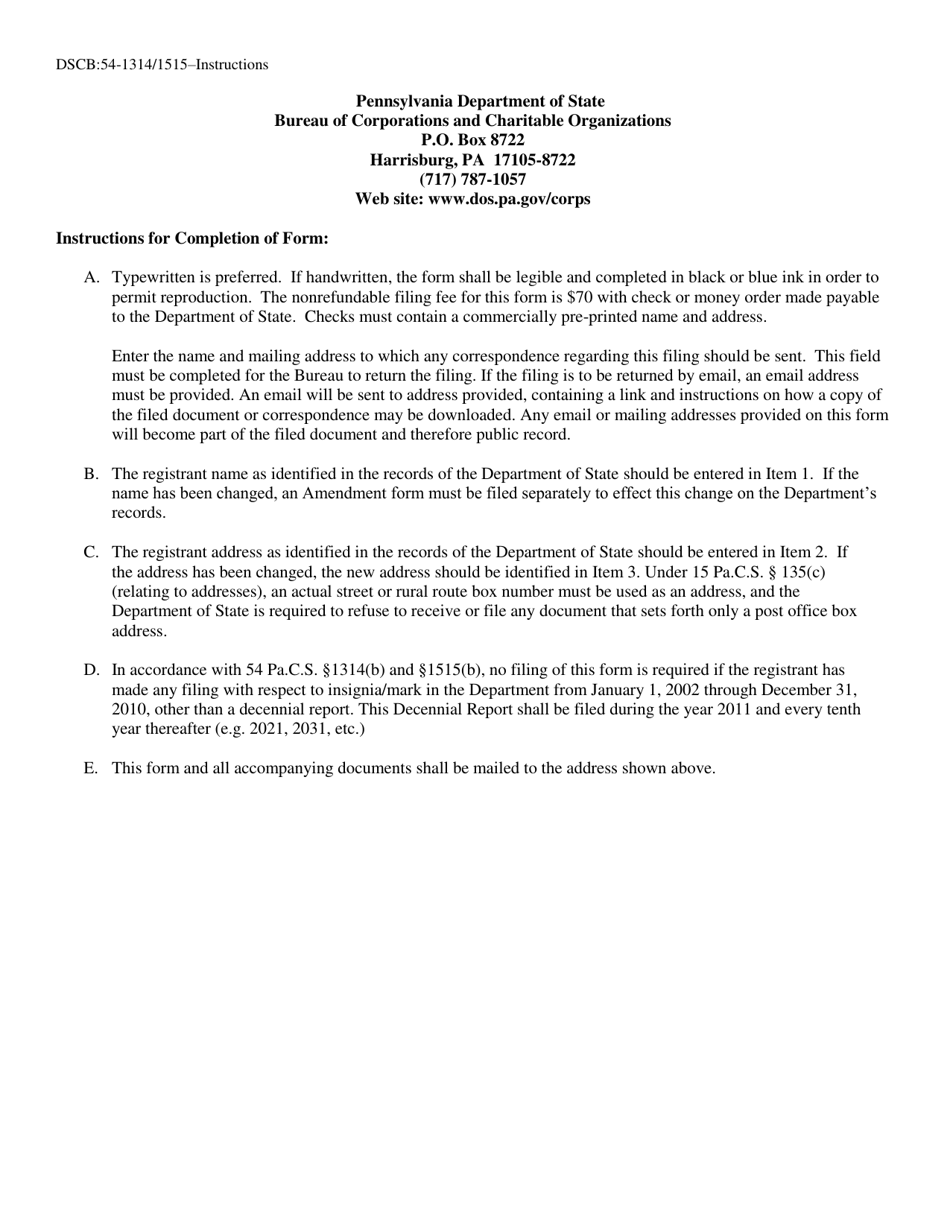 Form DSCB:54-1314 / 1515 Decennial Report - Insignia or Mark Used With Articles or Supplies - Pennsylvania, Page 2