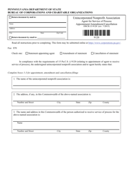 Form DSCB:15-9120 Unincorporated Nonprofit Association Agent for Service of Process Appointment/Amendment/Cancellation - Pennsylvania