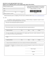 Document preview: Form DSCB::15-9120D Unincorporated Nonprofit Association Resignation of Agent for Service of Process - Pennsylvania