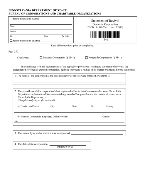 Form DSCB:15-1341/5341  Printable Pdf
