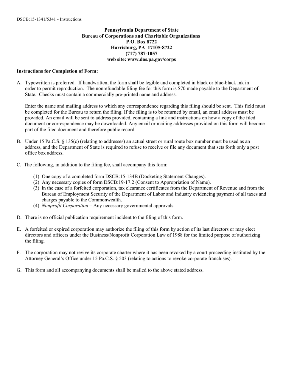 Form DSCB:15-1341 / 5341 Statement of Revival Domestic Corporation - Pennsylvania, Page 3