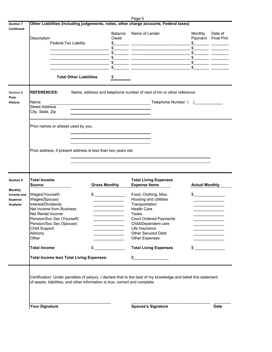 Form RI433 A Collection Information Statement for Wage Earners and Self-employed Individuals - Rhode Island, Page 5
