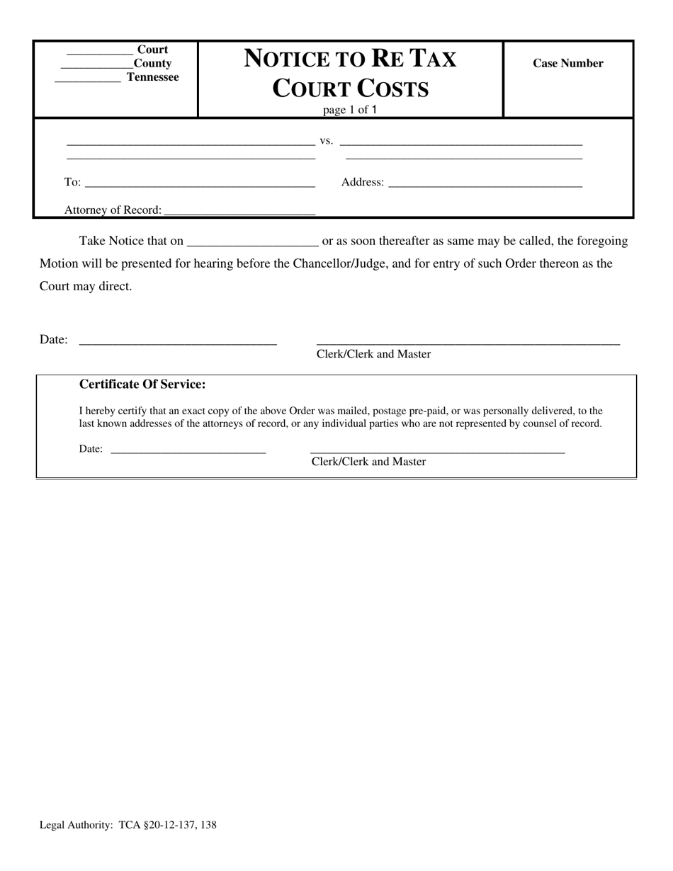 Notice to Re-tax Court Cost - Tennessee, Page 1