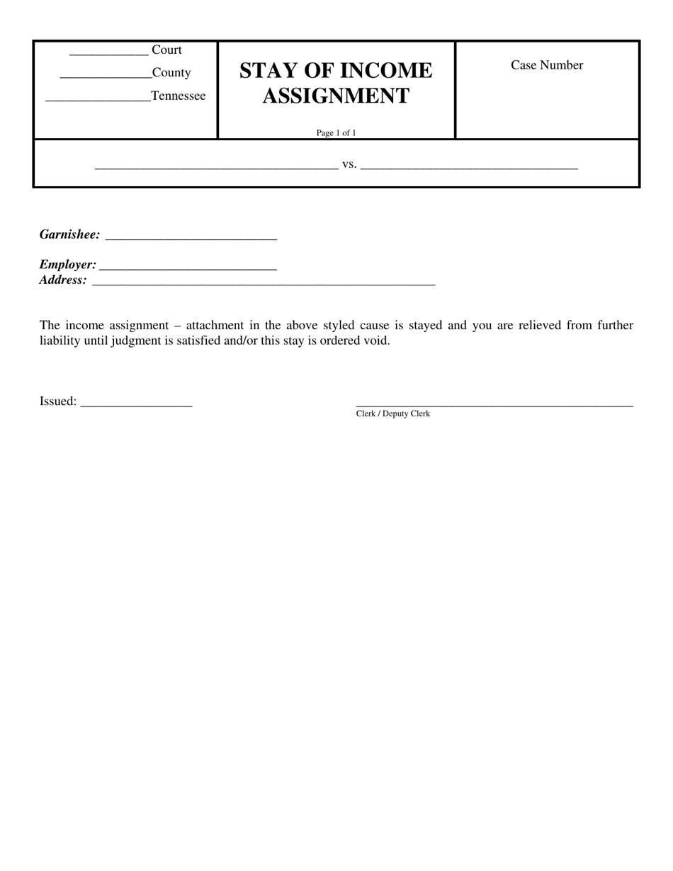 Stay of Income Assignment - Tennessee, Page 1