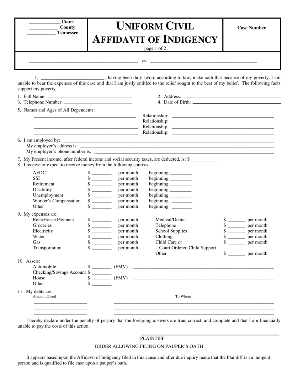 Affidavit Of Indigency Form Florida Fill Online Print - vrogue.co