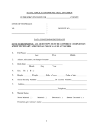 Initial Application for Pre-trial Diversion - Tennessee