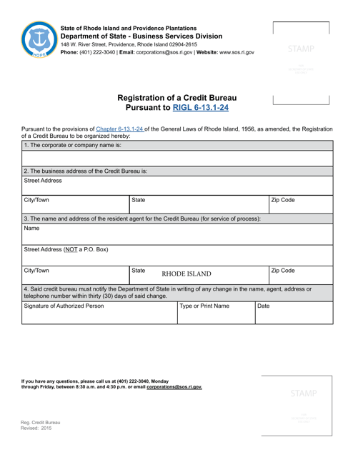 Registration of a Credit Bureau - Rhode Island
