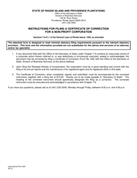 Form 205 Certificate of Correction for a Non-profit Corporation - Rhode Island