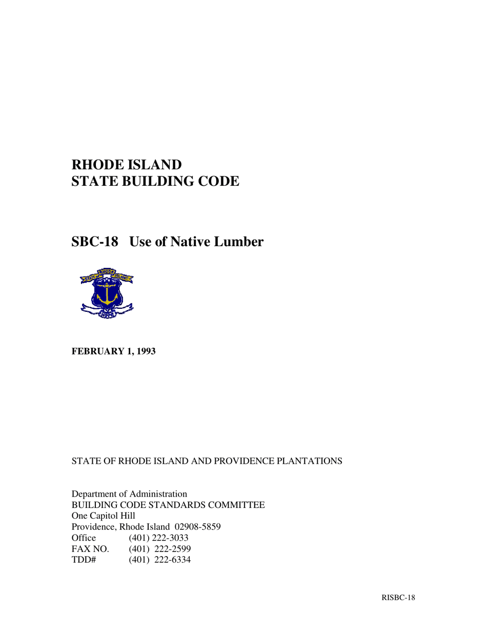 Form SBC-18 Application for Registration or Renewal for Manufacturing of Native Lumber - Rhode Island, Page 1