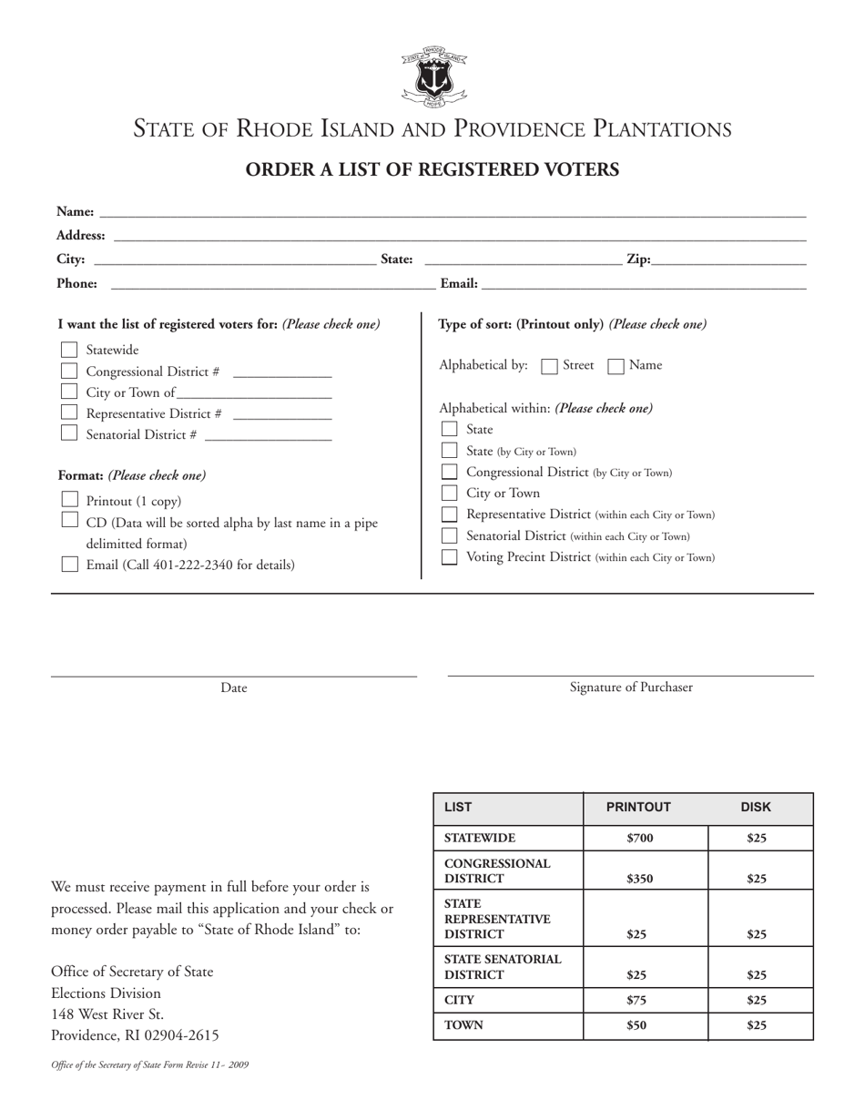 Order a List of Registered Voters - Rhode Island, Page 1