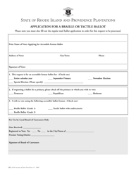 Document preview: Application for a Braille or Tactile Ballot - Rhode Island