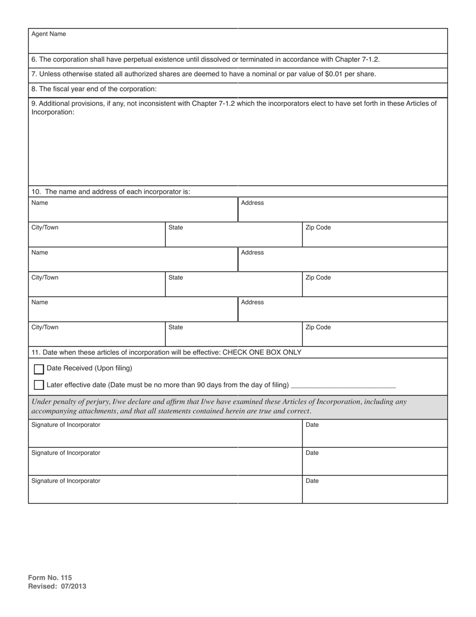 Form 115 Professional Service Benefit Corporation Articles of Incorporation - Rhode Island, Page 4