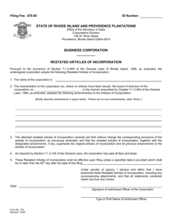 Form 102 Restated Articles of Incorporation - Rhode Island, Page 2