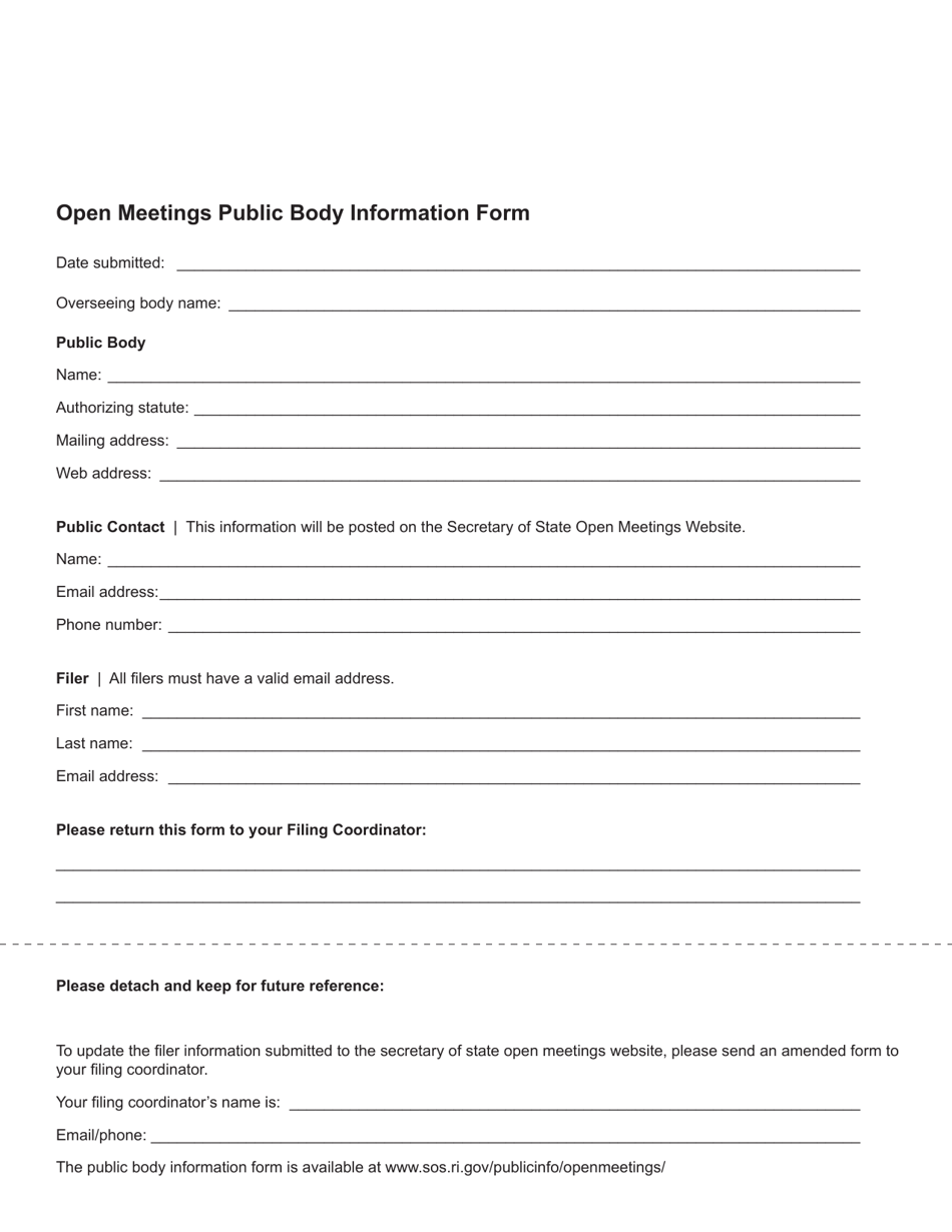 Open Meetings Public Body Information Form - Rhode Island, Page 1