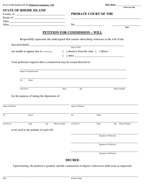 Form PC-6.1 Petition for Commission " Will - Rhode Island