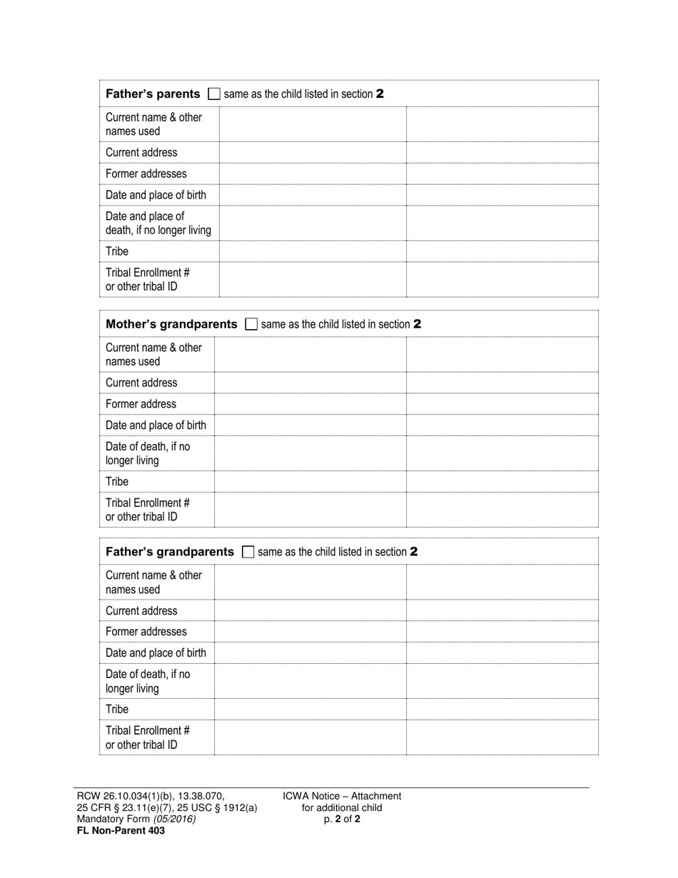 Form FL Non-Parent403 Icwa Notice - Attachment for Additional Child - Washington, Page 2