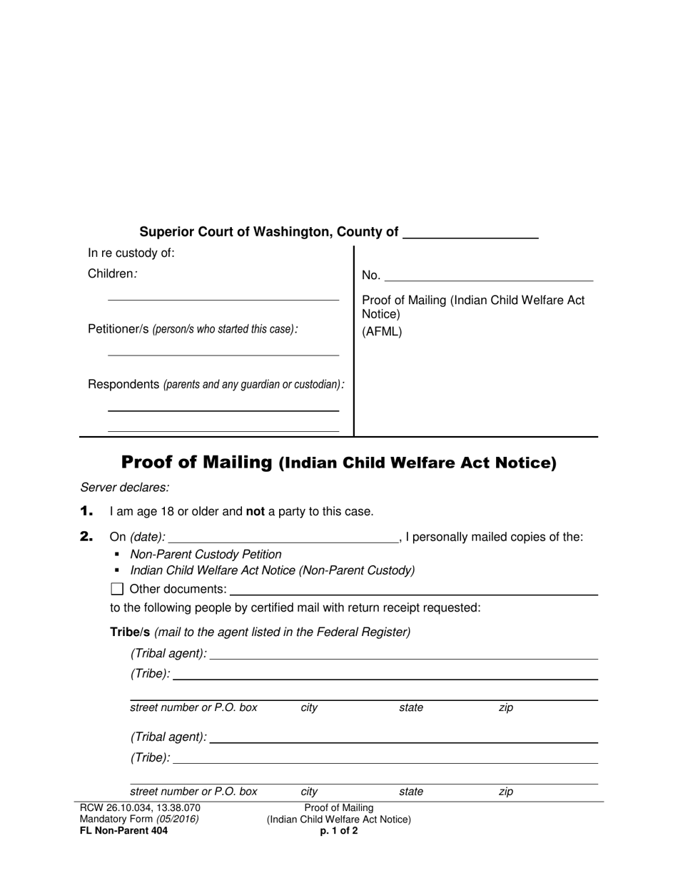 Form FL Non-Parent404 Proof of Mailing (Indian Child Welfare Act Notice) - Washington, Page 1