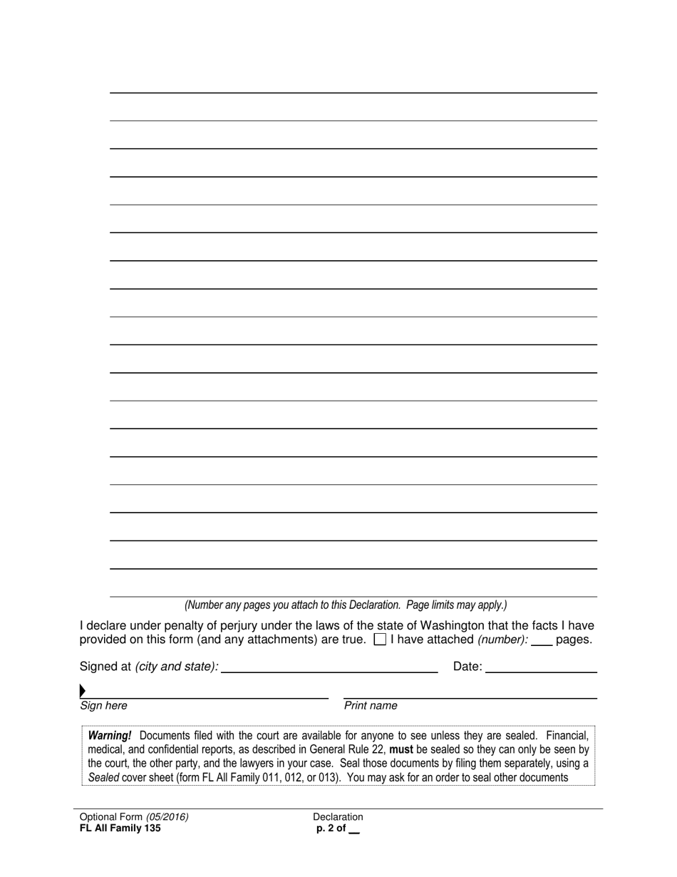 Form FL All Family135 Family Declaration Blank - Washington, Page 2