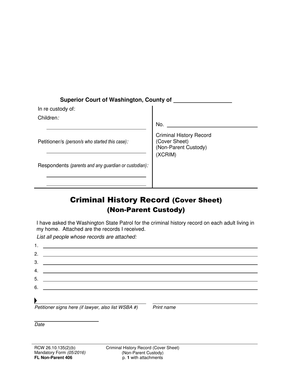 Form FL Non-Parent406 Criminal History Record (Cover Sheet) - Washington, Page 1