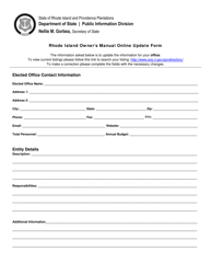 Document preview: Rhode Island Owner's Manual Online Update Form - Rhode Island