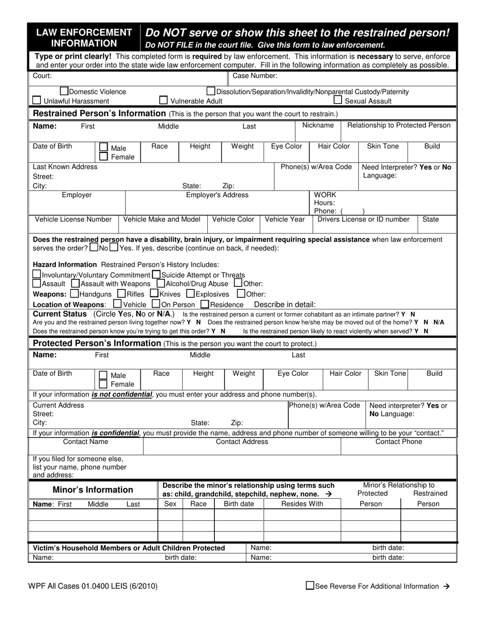 Form WPF All Cases01.0400 LEIS Law Enforcement Information Sheet (Leis) - Washington, Page 1