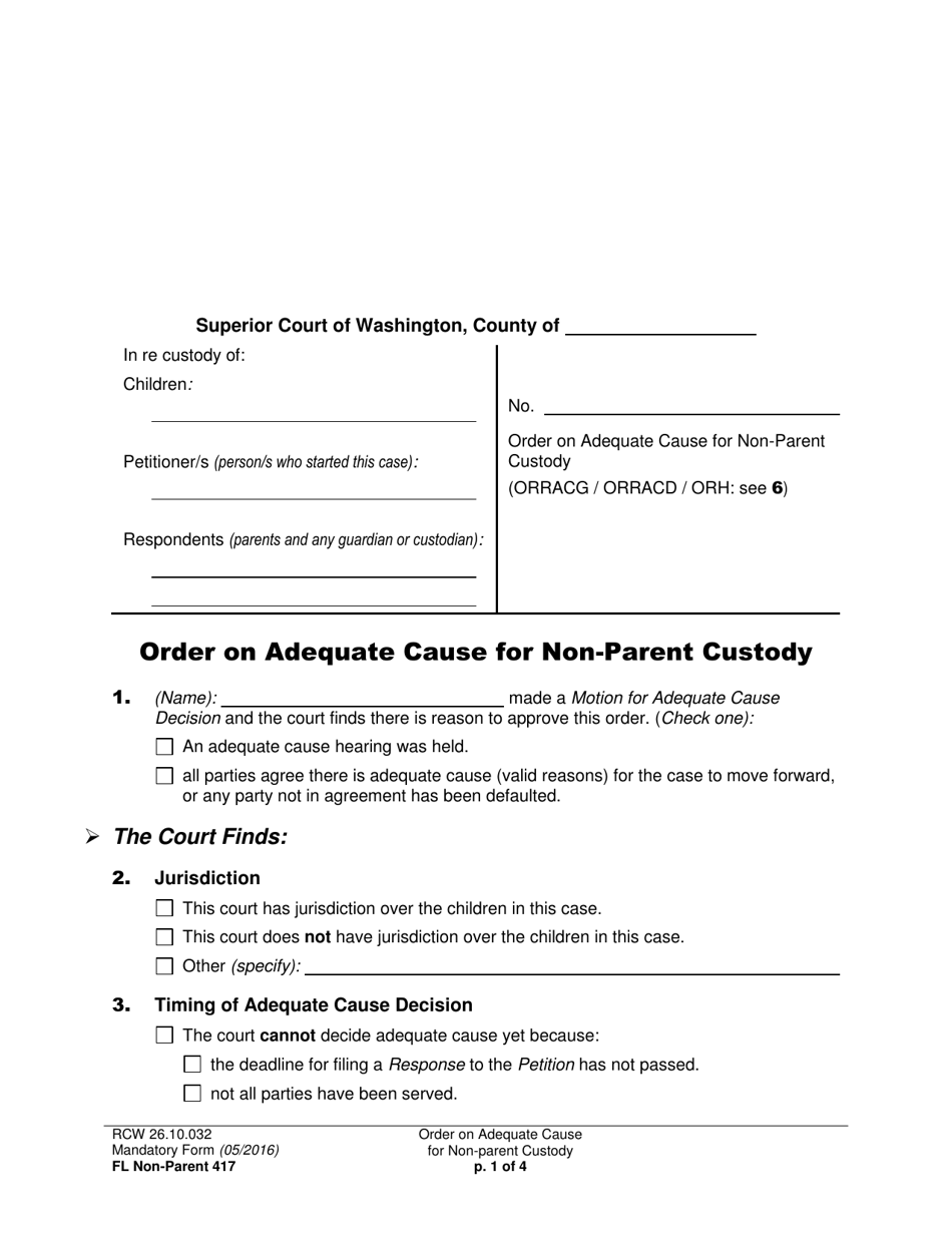 Form FL Non-Parent417 Order on Adequate Cause for Non-parent Custody - Washington, Page 1