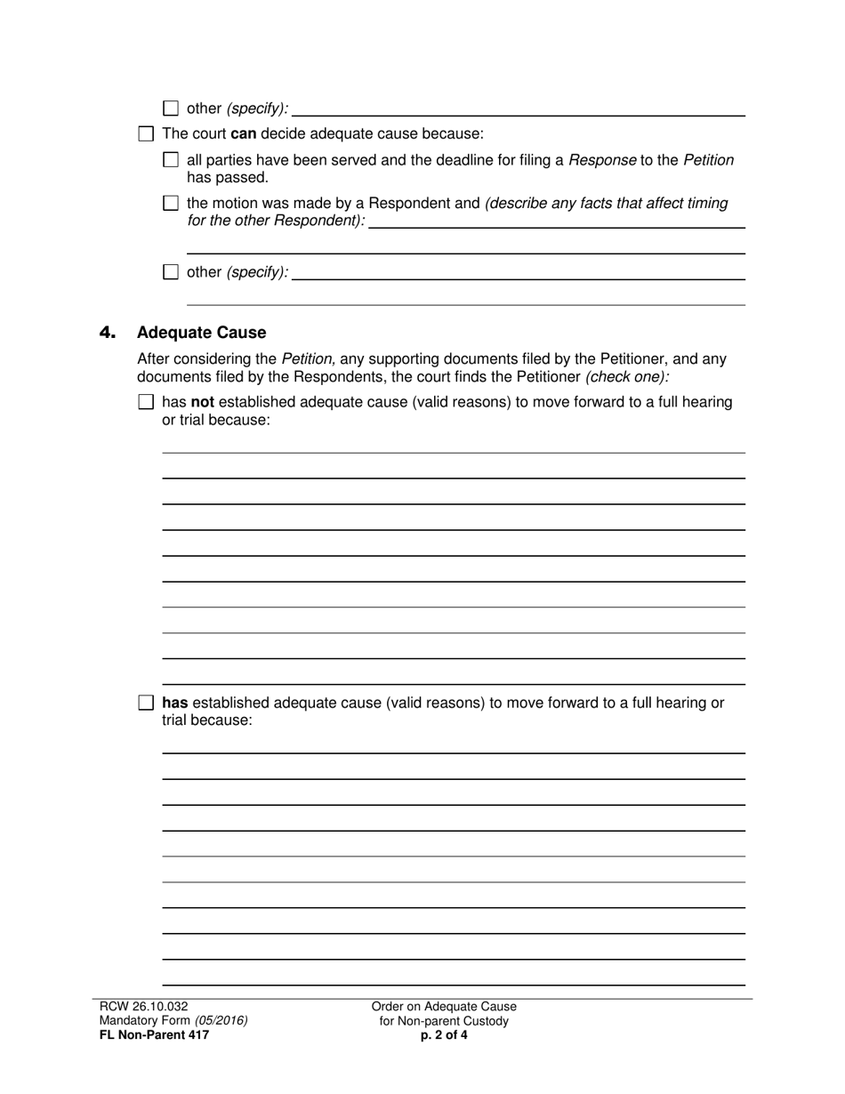 Form FL Non-Parent417 Order on Adequate Cause for Non-parent Custody - Washington, Page 2