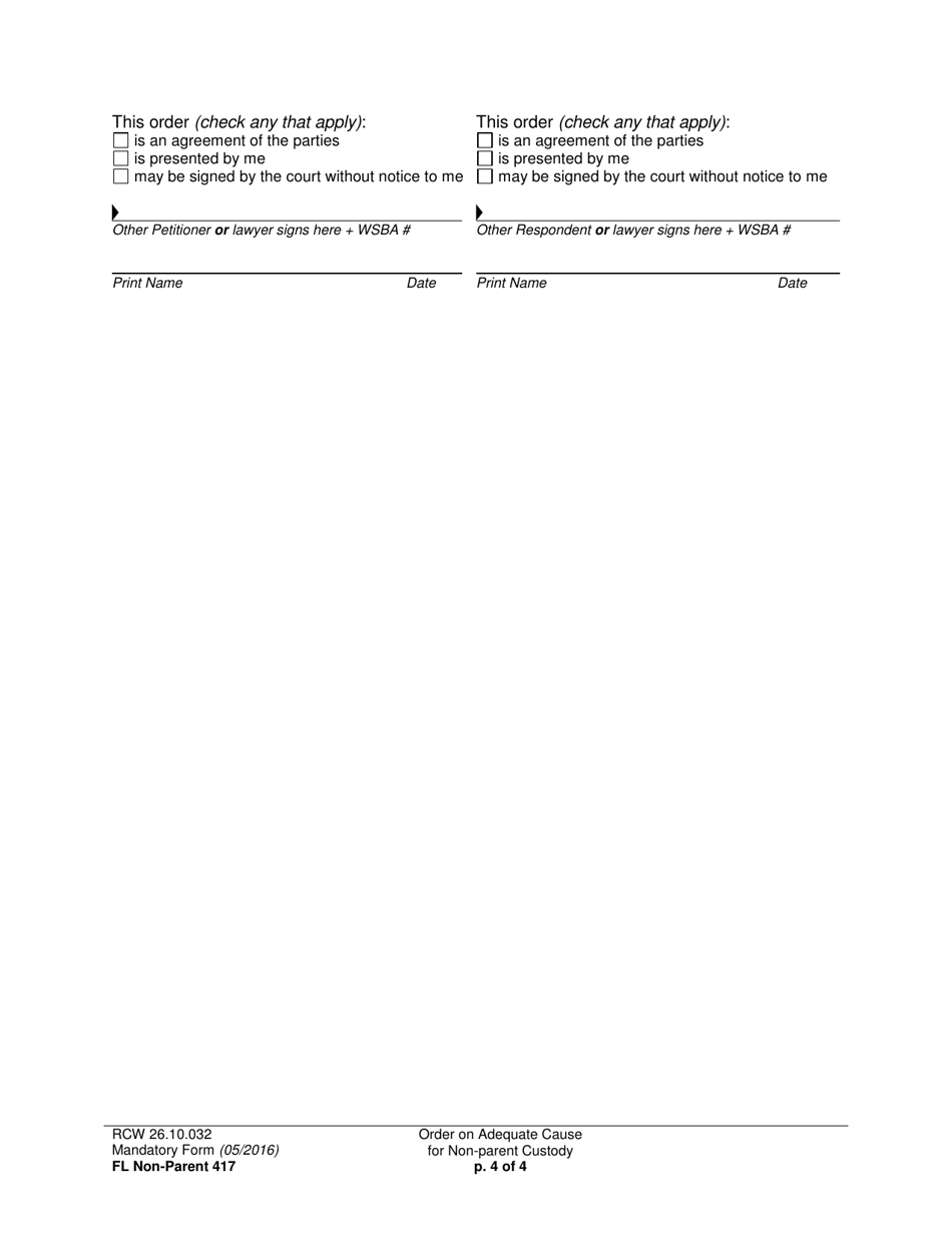 Form FL Non-Parent417 Order on Adequate Cause for Non-parent Custody - Washington, Page 4