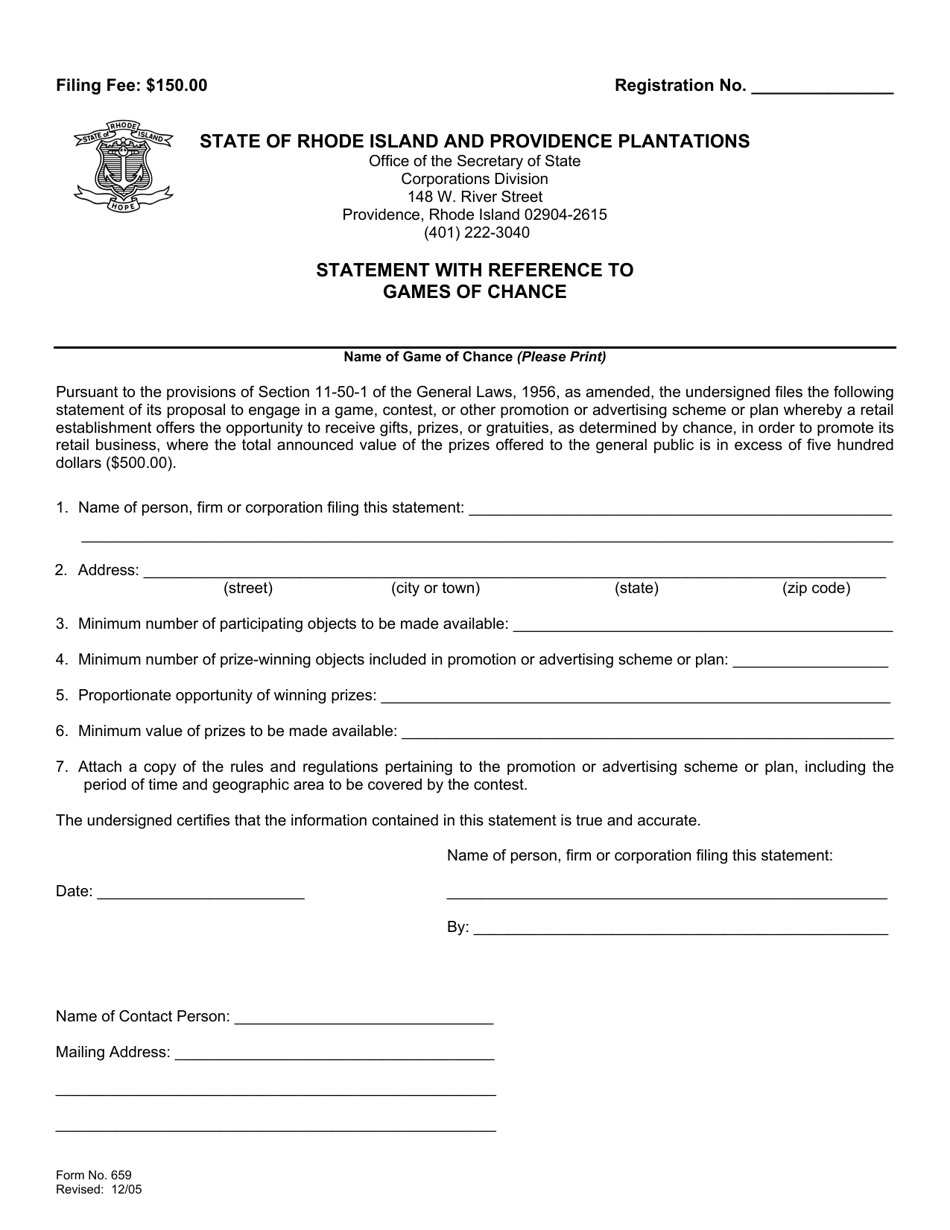 Form 659 Statement With Reference to Games of Chance - Rhode Island, Page 2