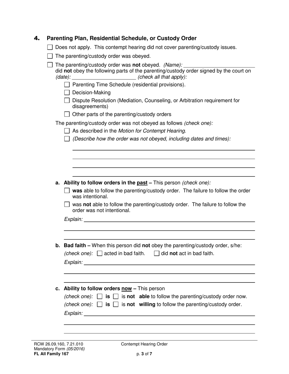 Form FL All Family167 Contempt Hearing Order - Washington, Page 3