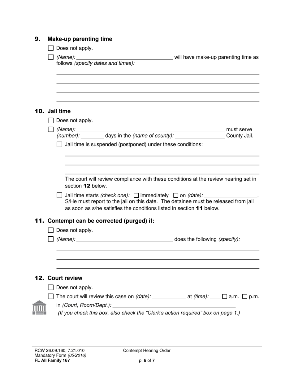 Form FL All Family167 Contempt Hearing Order - Washington, Page 6