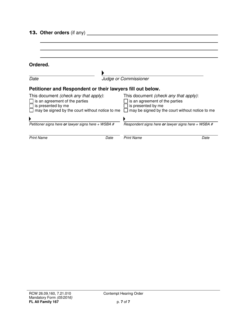 Form FL All Family167 Contempt Hearing Order - Washington, Page 7