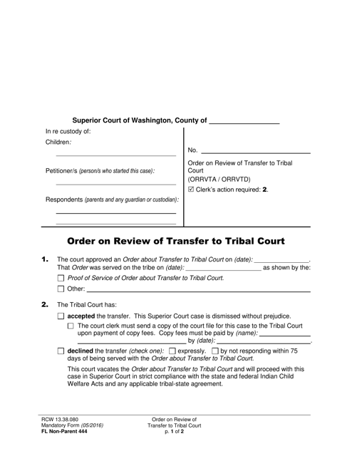 Form FL Non-Parent444 Order on Review of Transfer to Tribal Court - Washington