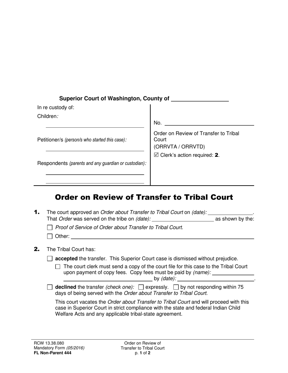 Form FL Non-Parent444 Order on Review of Transfer to Tribal Court - Washington, Page 1