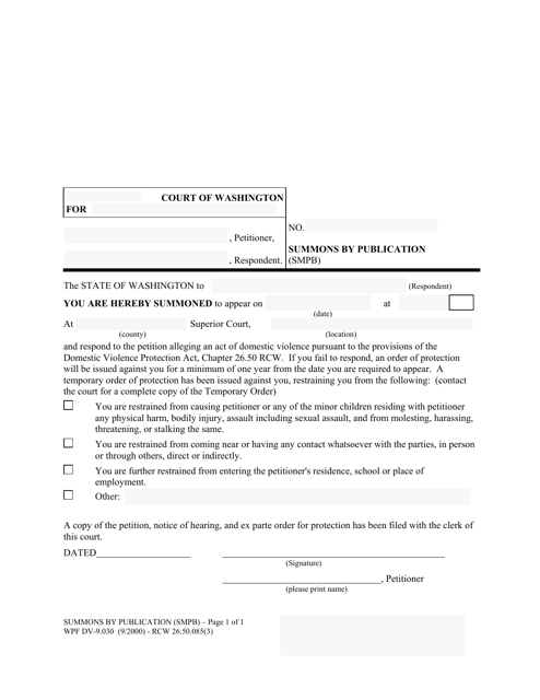 Form WPF DV-9.030 Summons by Publication (Smpb) - Washington