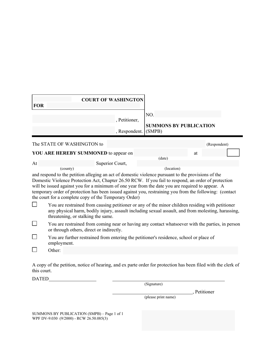 Form WPF DV-9.030 Summons by Publication (Smpb) - Washington, Page 1
