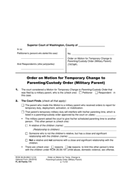 Form FL All Family174 Order on Motion for Temporary Change to Parenting/Custody Order (Military Parent) - Washington