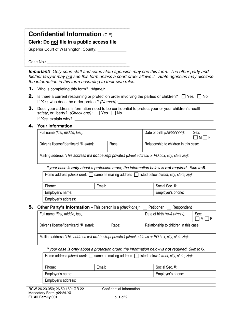 Form FL All Family001 Confidential Information - Washington, Page 1