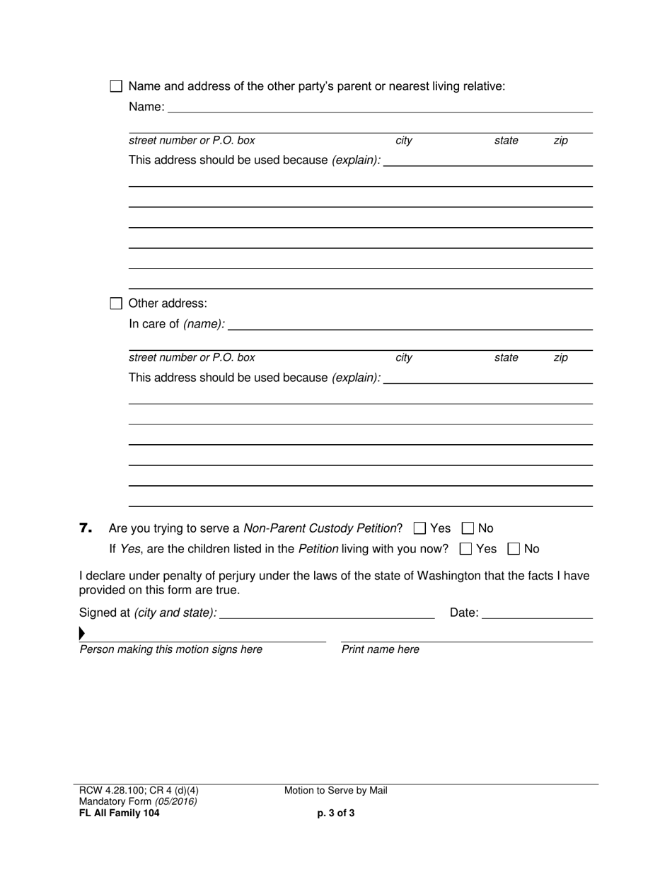 Form FL All Family104 Motion to Serve by Mail - Washington, Page 3