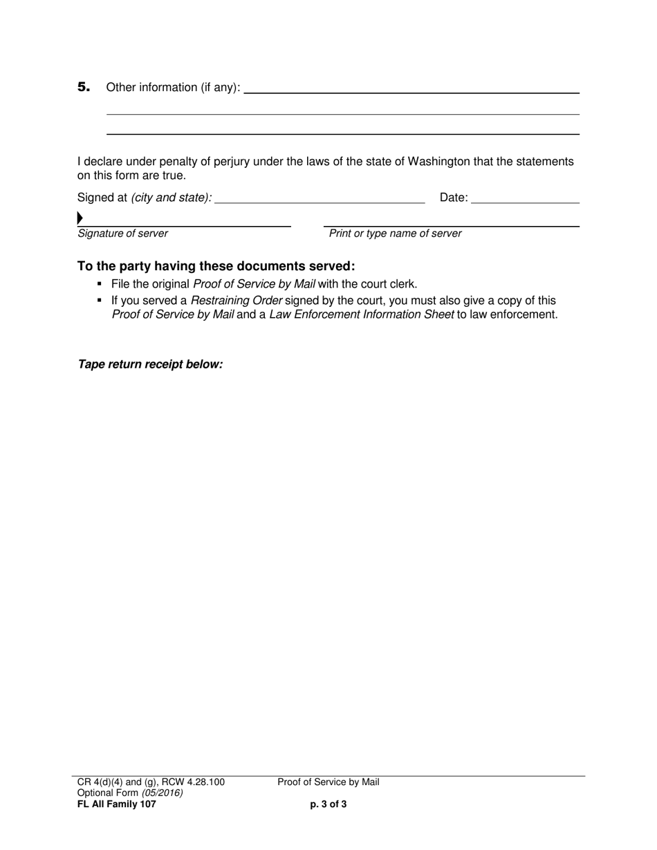 Form FL All Family107 Proof of Service by Mail - Washington, Page 3