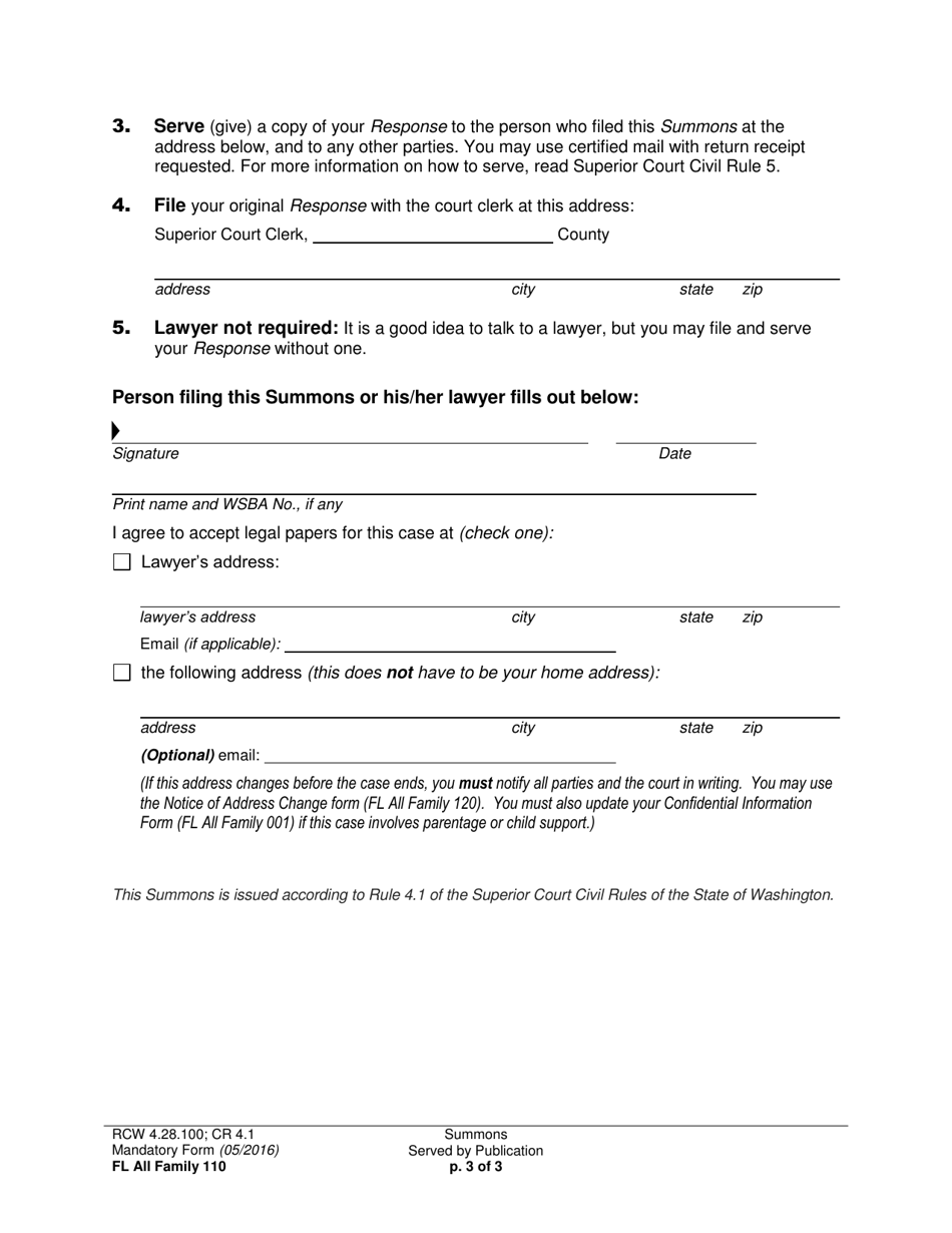 Form FL All Family110 Summons Served by Publication - Washington, Page 3