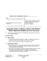 Document preview: Form FL Relocate705 Immediate Order on Motion to Move With Children - Before Objection Deadline (Ex Parte Relocation) - Washington