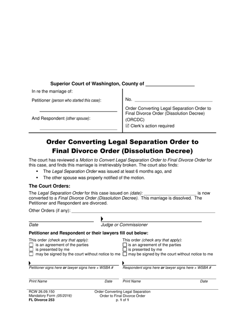 Form FL Divorce253 Order Converting Legal Separation Order to Final Divorce Order (Dissolution Decree) - Washington