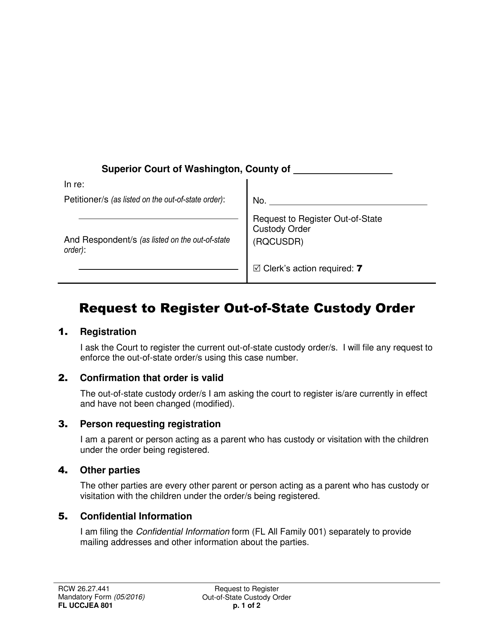 Form FL UCCJEA801 Request to Register Out-of-State Custody Order - Washington