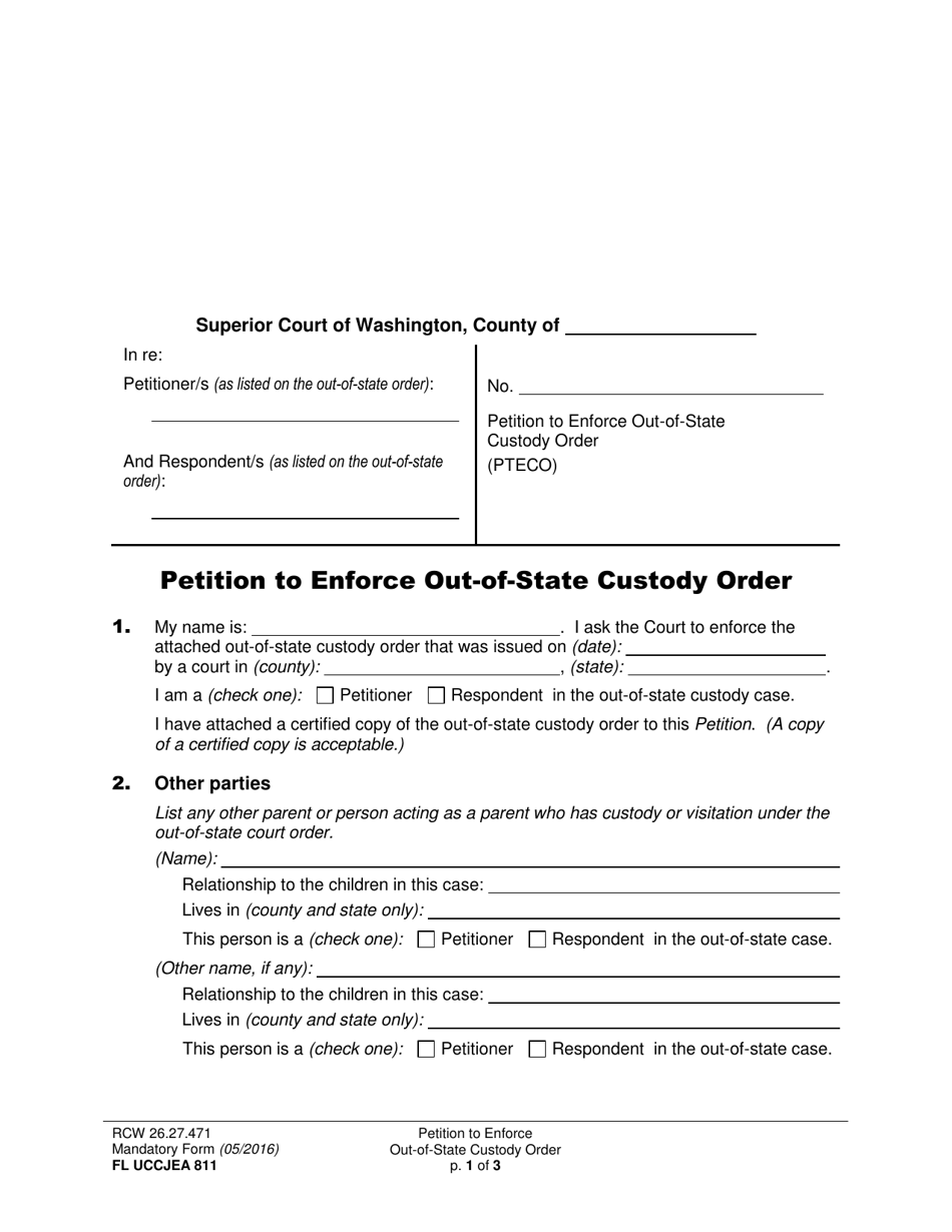 Form FL UCCJEA811 Petition to Enforce Out-of-State Custody Order - Washington, Page 1